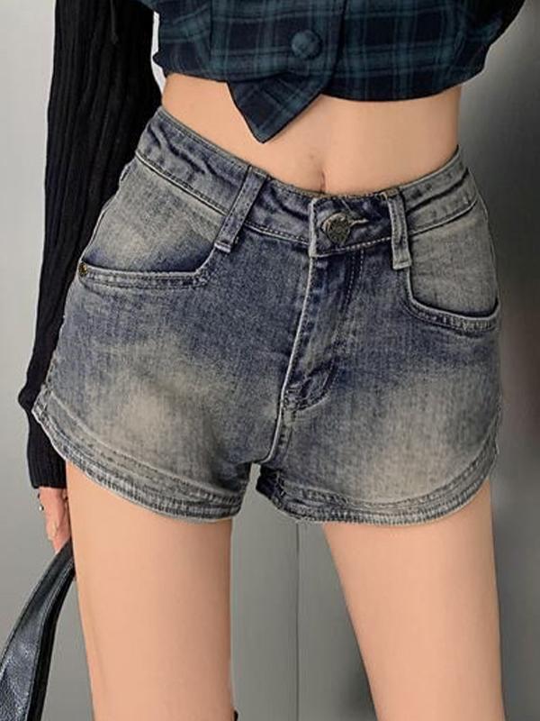 Vintage Wash Faded Denim Hot Shorts Product Image