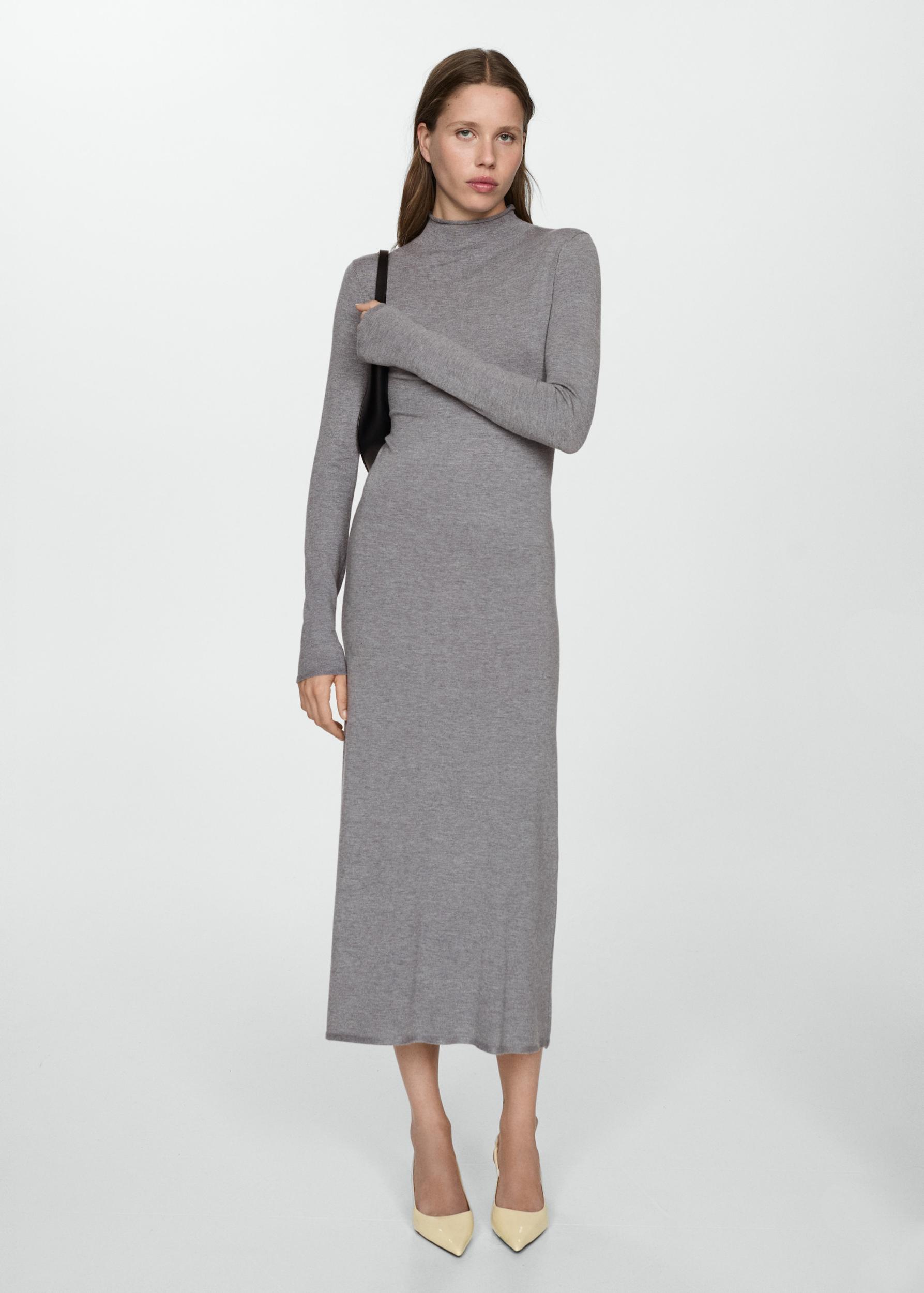 Perkins-neck knitted dress - Women | MANGO USA Product Image