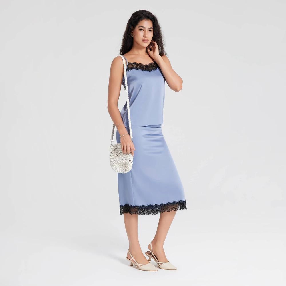 Women's Lace Trim Satin A-Line Skirt - A New Day™ Light Blue 4X Product Image