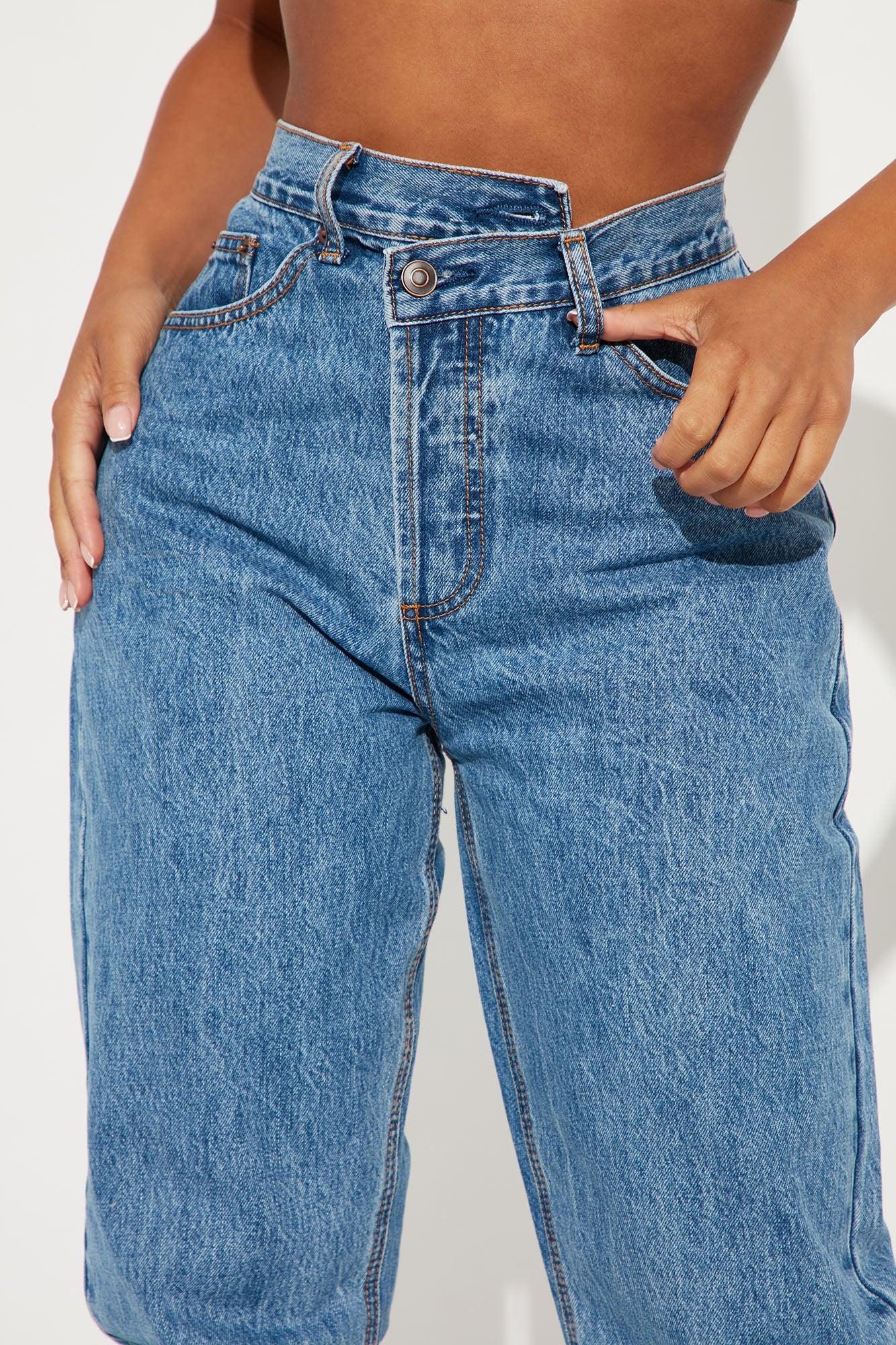 Short Inseam Crossover Straight Leg Jeans - Medium Wash Product Image