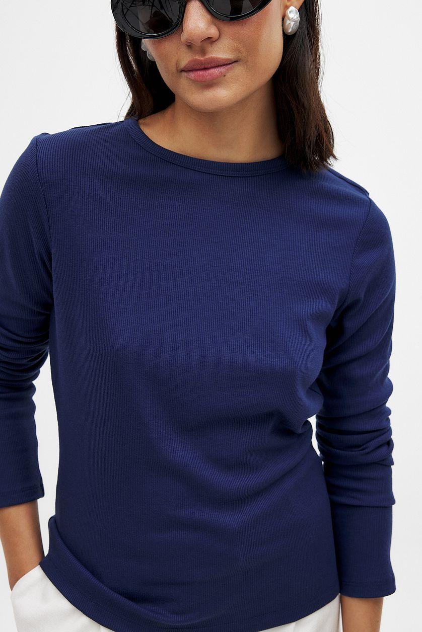 Round Neck Rib Long Sleeve Top Product Image
