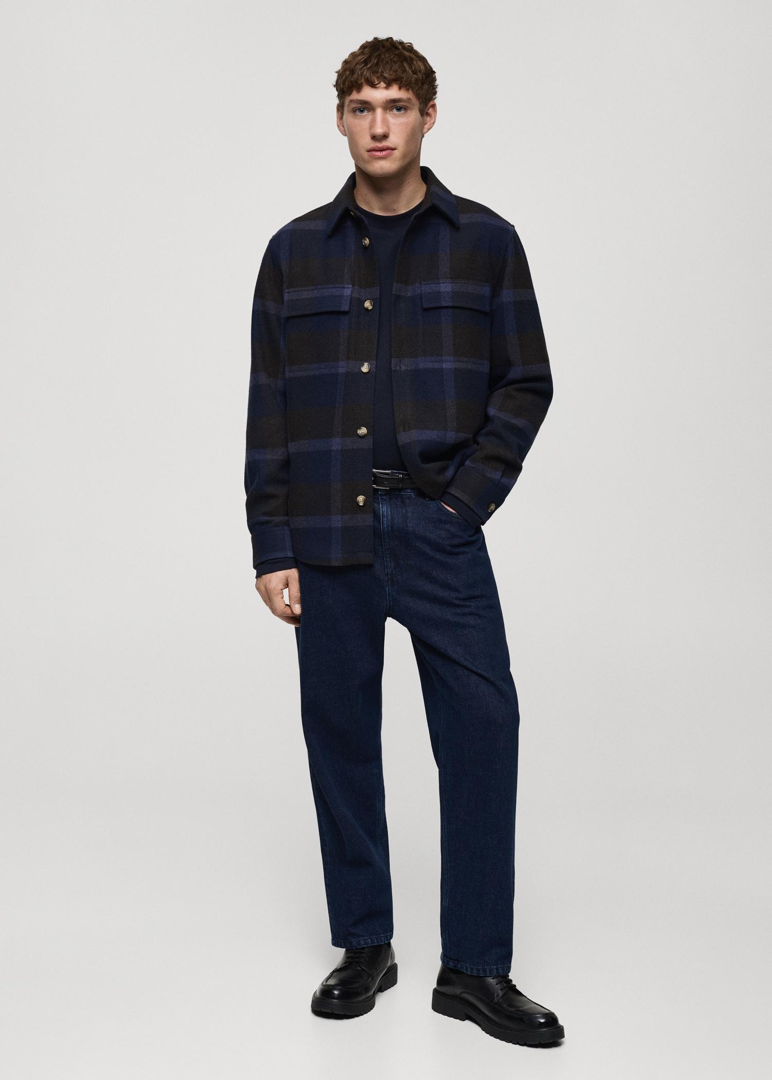 Check flannel wool overshirt - Men | MANGO USA Product Image
