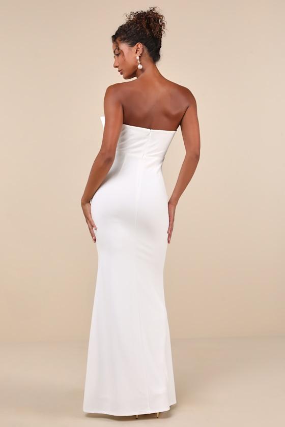 Coveted Glamour White Strapless Bow Mermaid Maxi Dress Product Image