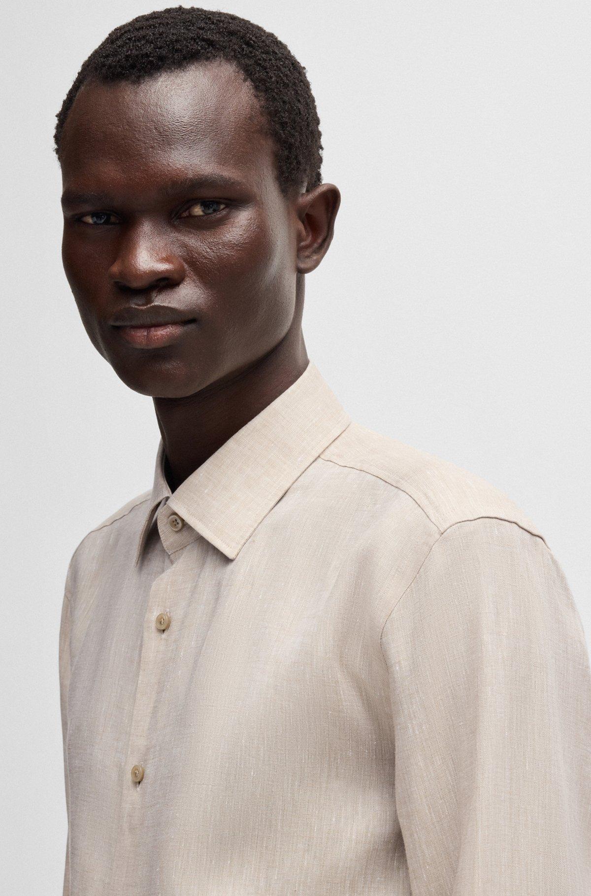 BOSS - Slim-fit shirt in Italian-made linen - Light Beige Product Image
