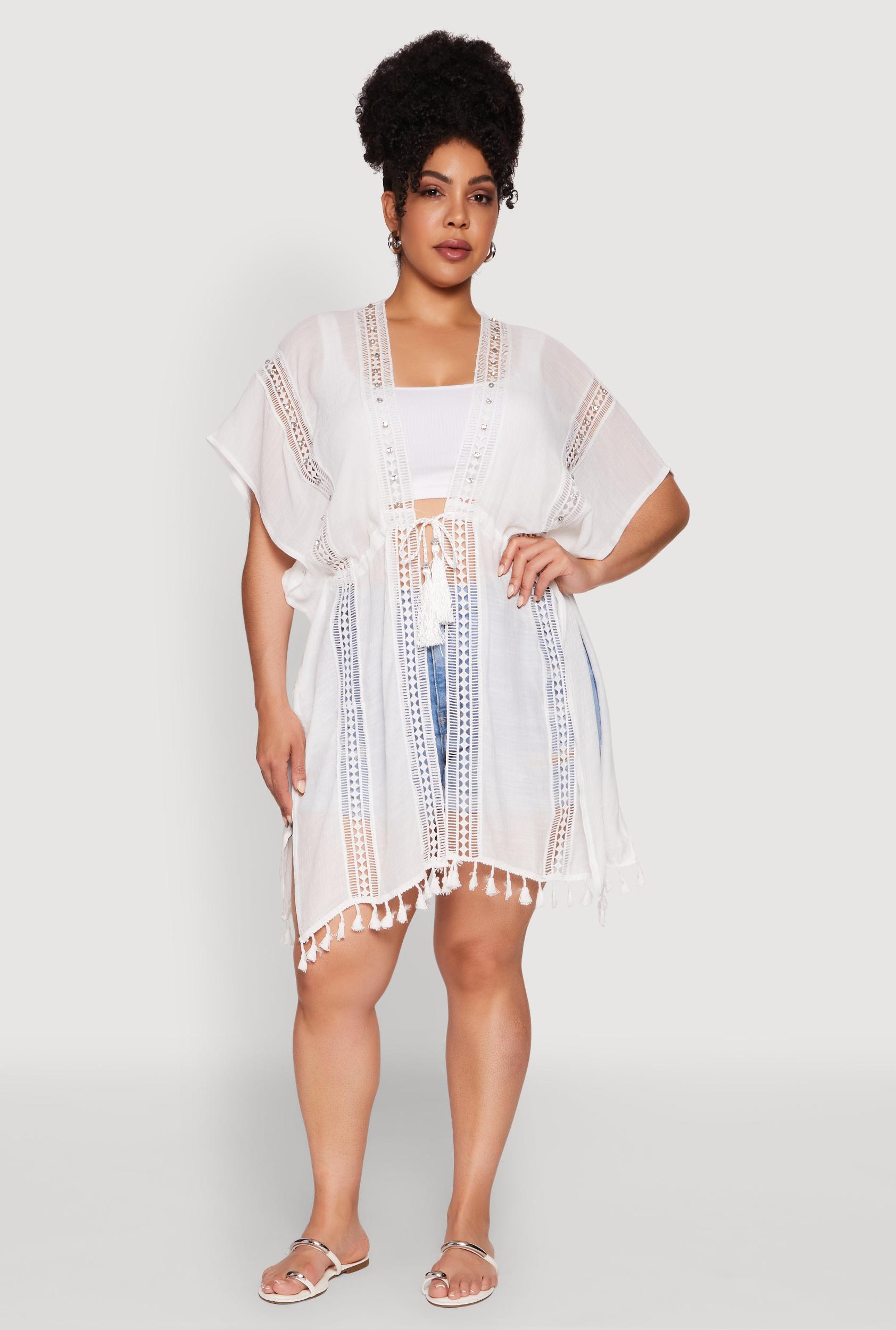 Elegant Crochet Detail Cover Up with Tassels Female Product Image