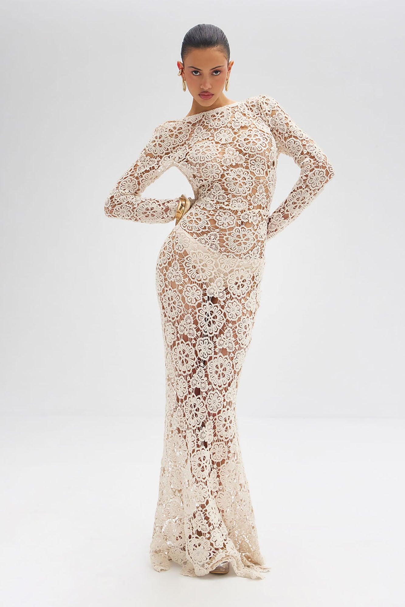 On The Shore Crochet Maxi Dress - Cream Female Product Image