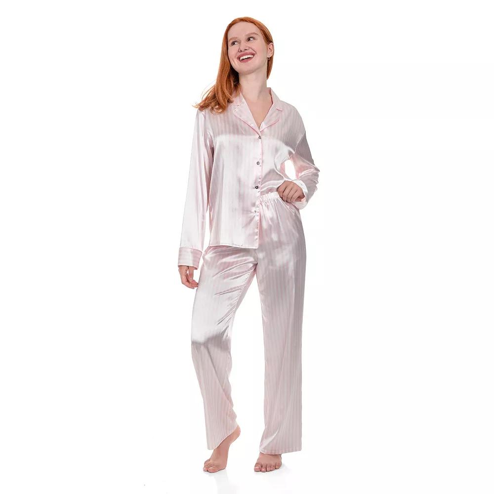 Women's Lilac+London Long Satin Notch Collar Pajama Top & Pajama Bottoms Set,  Product Image