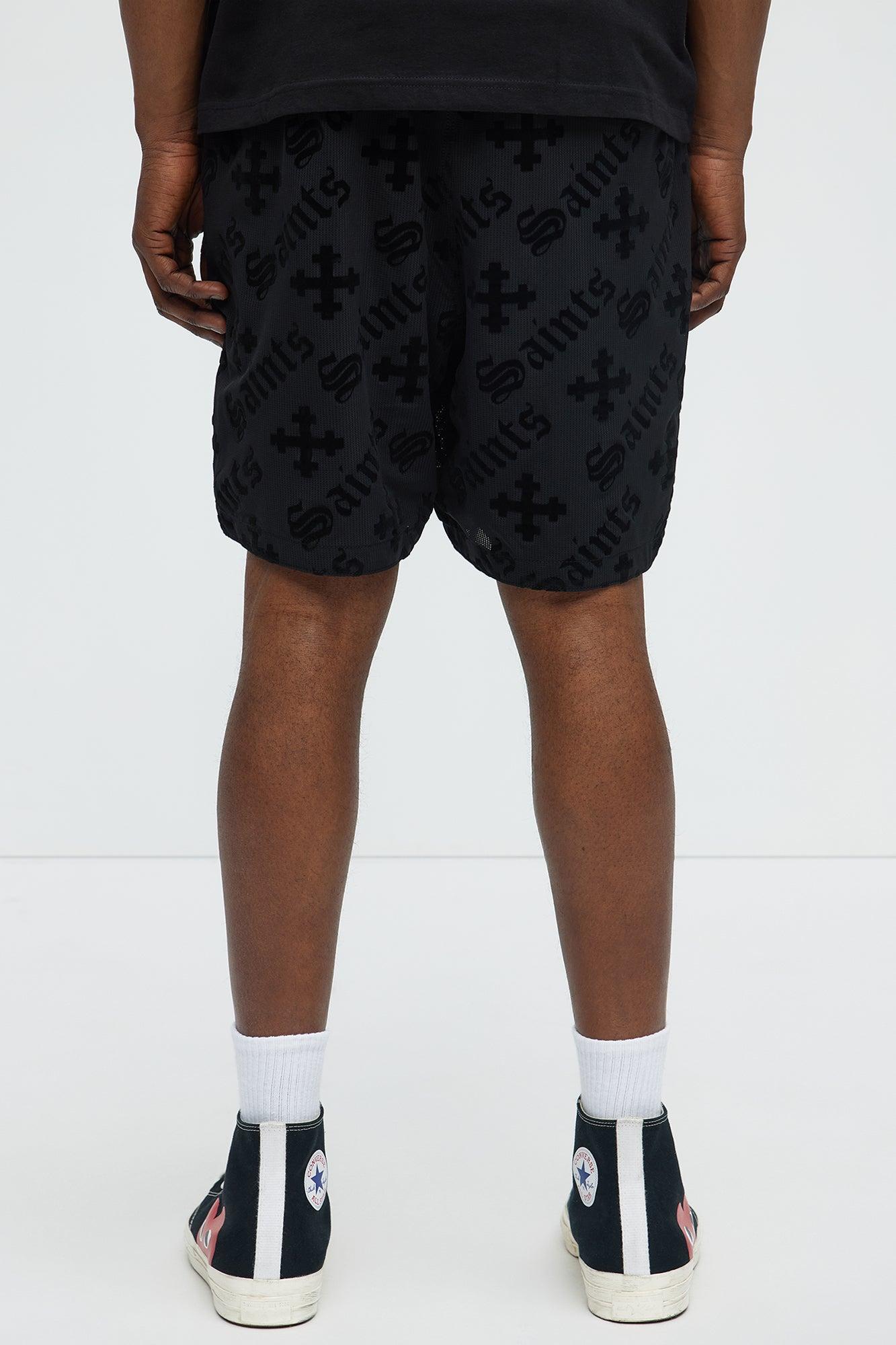 Saints and Crosses All Over Flocking Shorts - Black Product Image