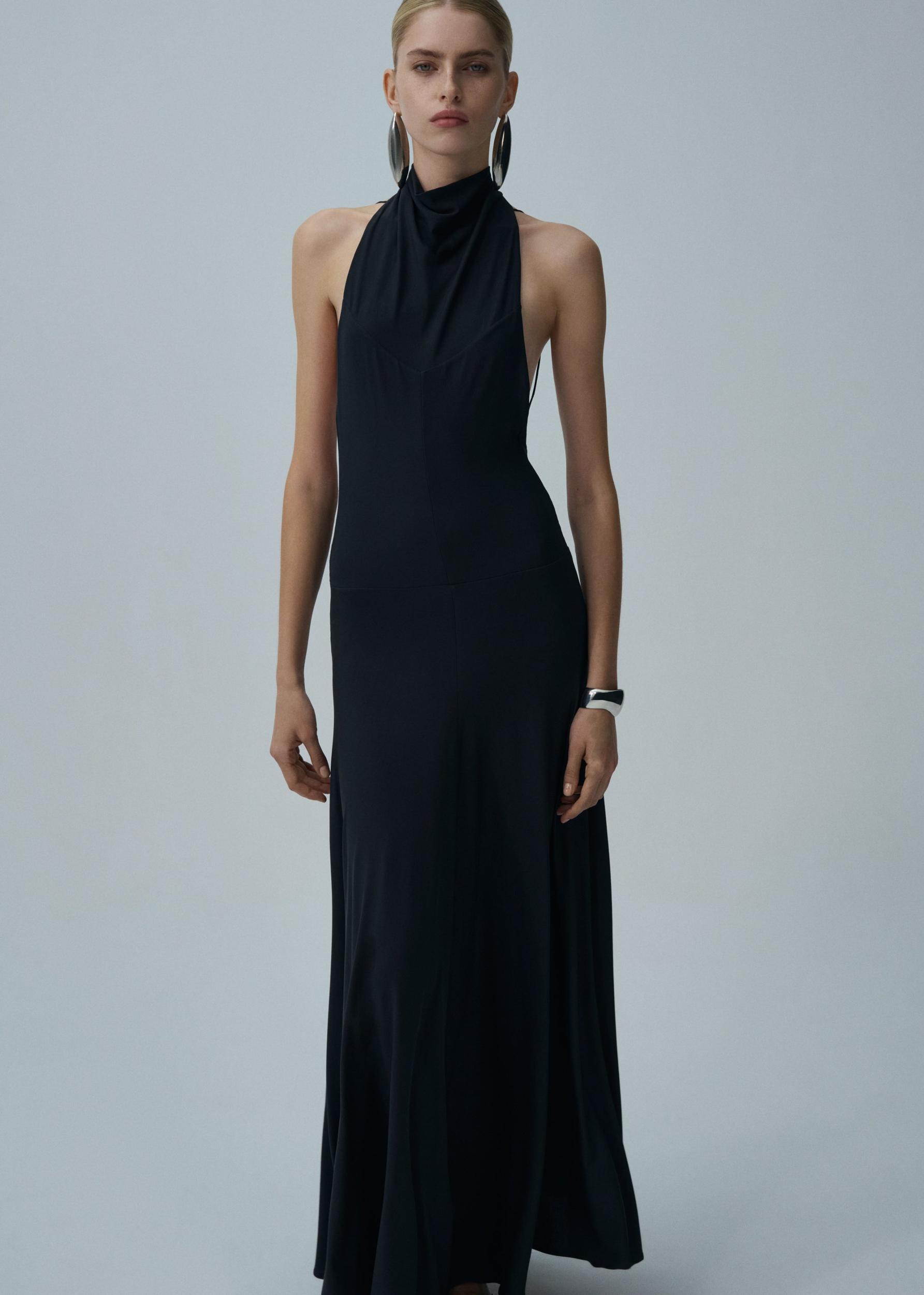 High neck cupro midi dress in grey Product Image