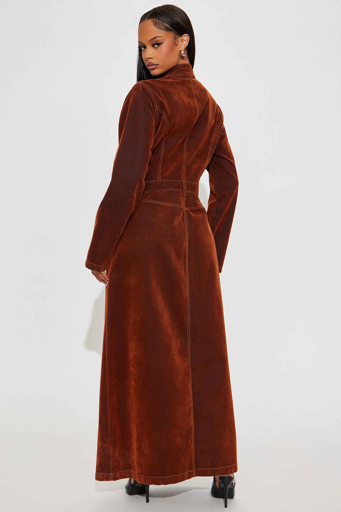 Take A Chance Flocked Denim Trench - Brown Female Product Image