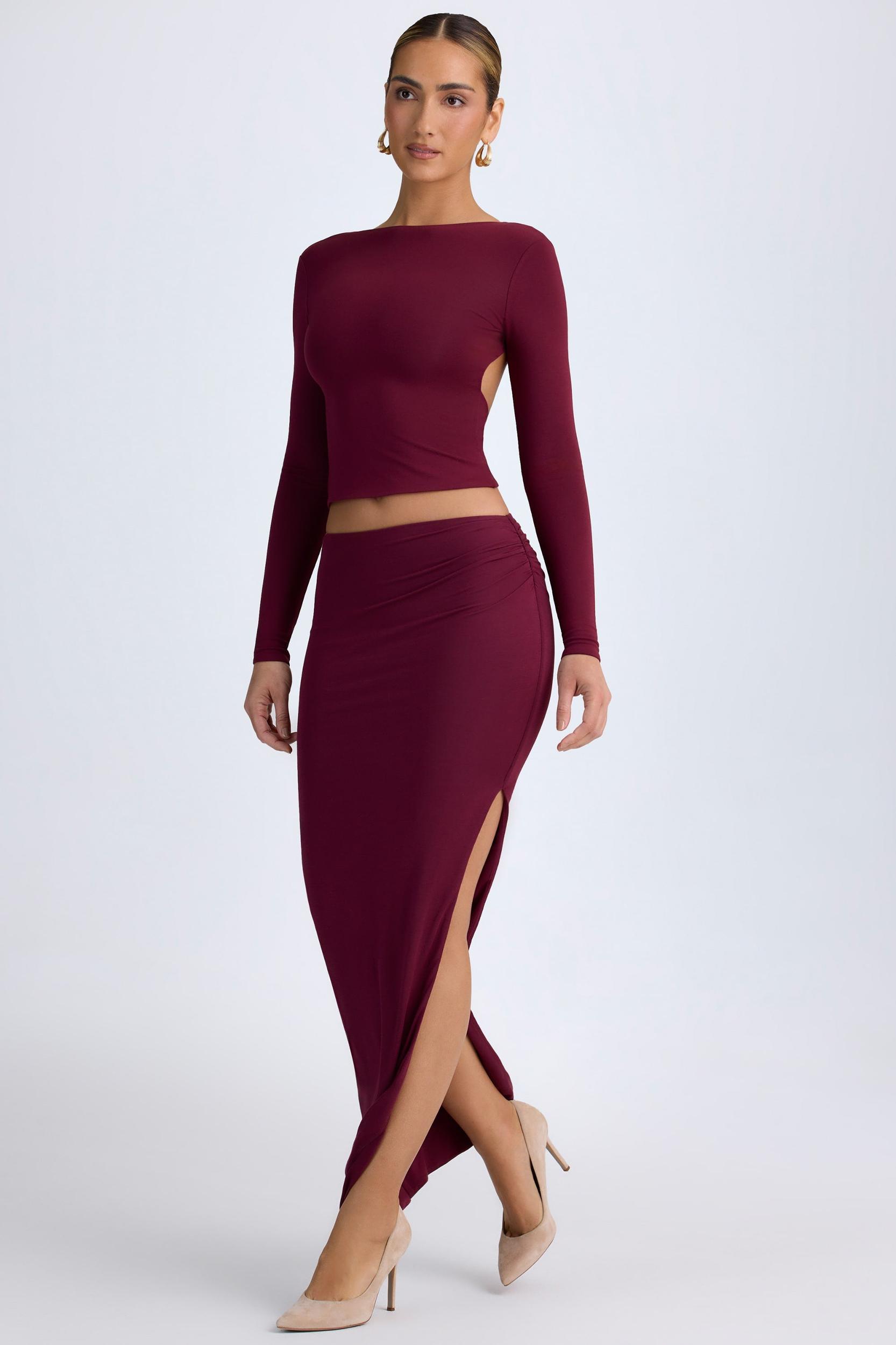 Modal Low-Rise Maxi Skirt in Wine Red Product Image