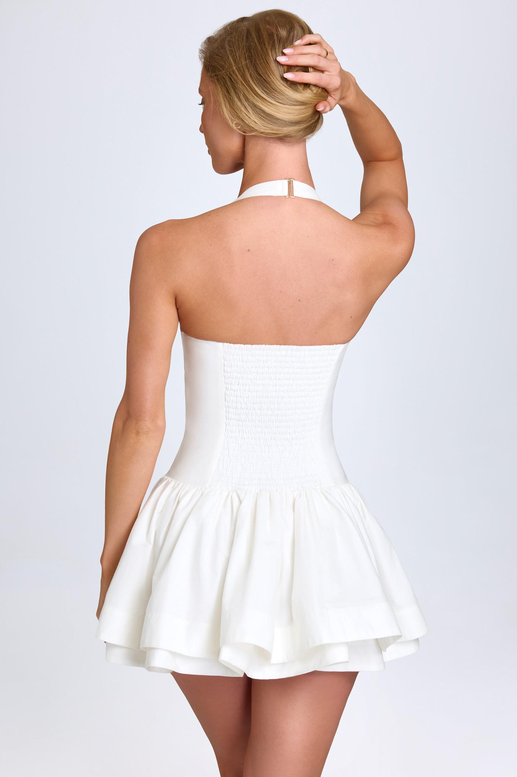 Ruched Halterneck Mini Dress in White Product Image