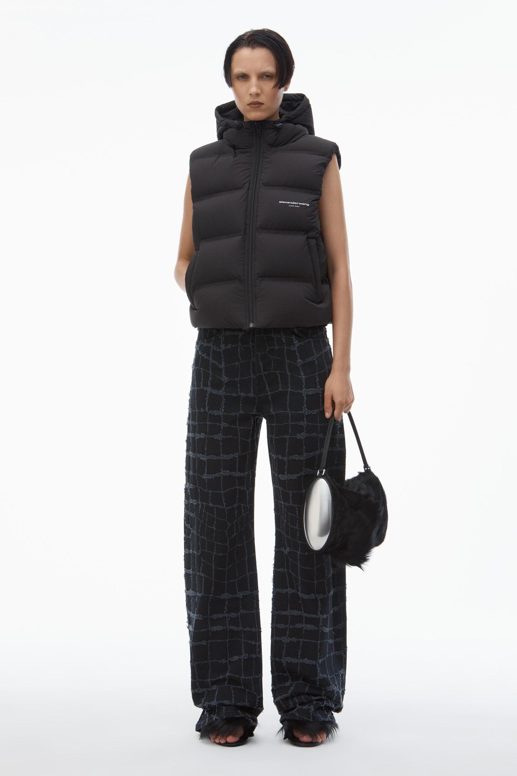 Cropped Hooded Puffer Vest With Reflective Logo Product Image