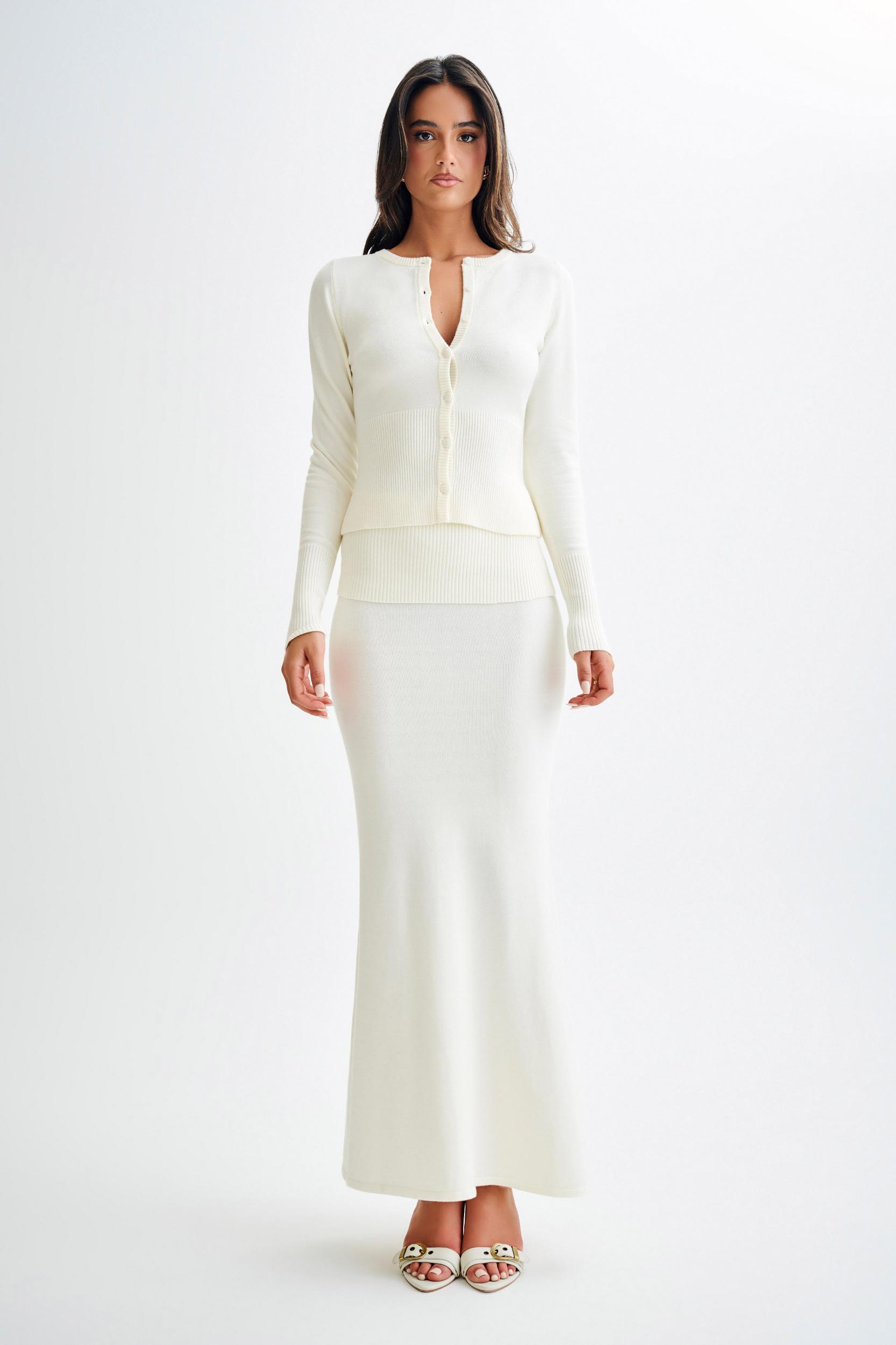 Karlie Knit Maxi Skirt With Ribbed Waist - Ivory Product Image