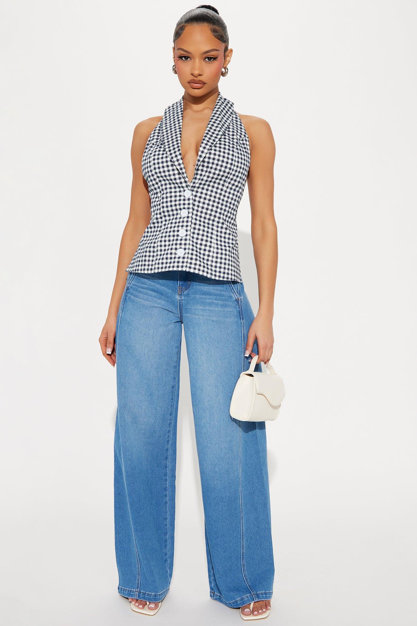 Kya Backless Gingham Top - Navy/combo Product Image