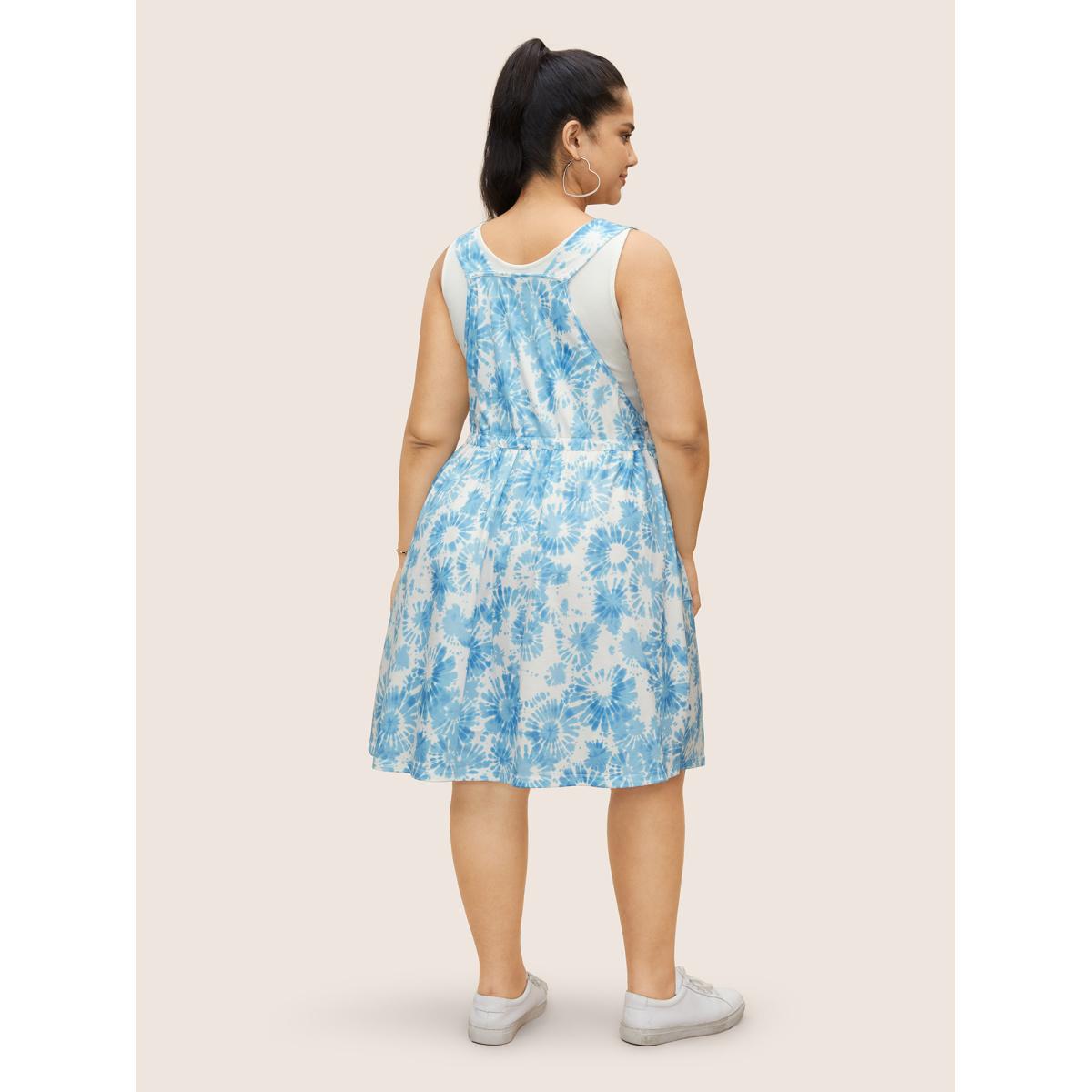 Plus Size Tie Dye Floral Drawstring Pocket Dress Stone Women Casual Drawstring Non Sleeveless Curvy BloomChic 26/4X Product Image