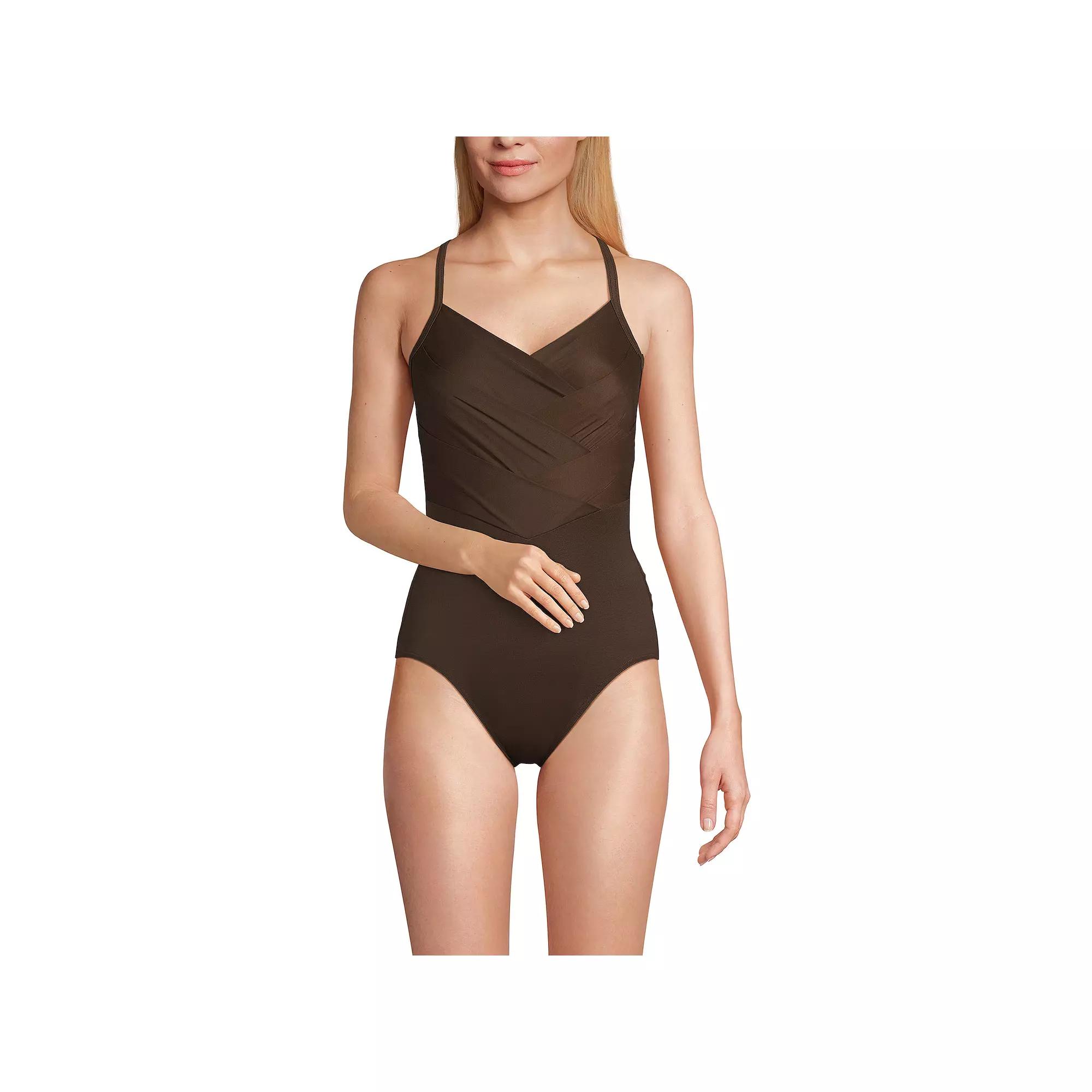 Women's Lands' End D-Cup SlenderSuit Pleated Sweetheart One-Piece Swimsuit, Size: 16D, Rich Brown Product Image