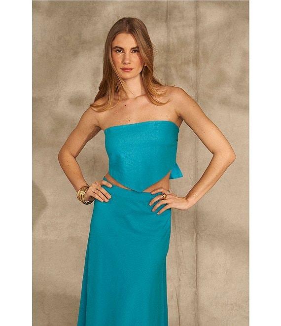 1. STATE Strapless Tie Back Coordinating Cropped Linen Blend Triangle Top Product Image