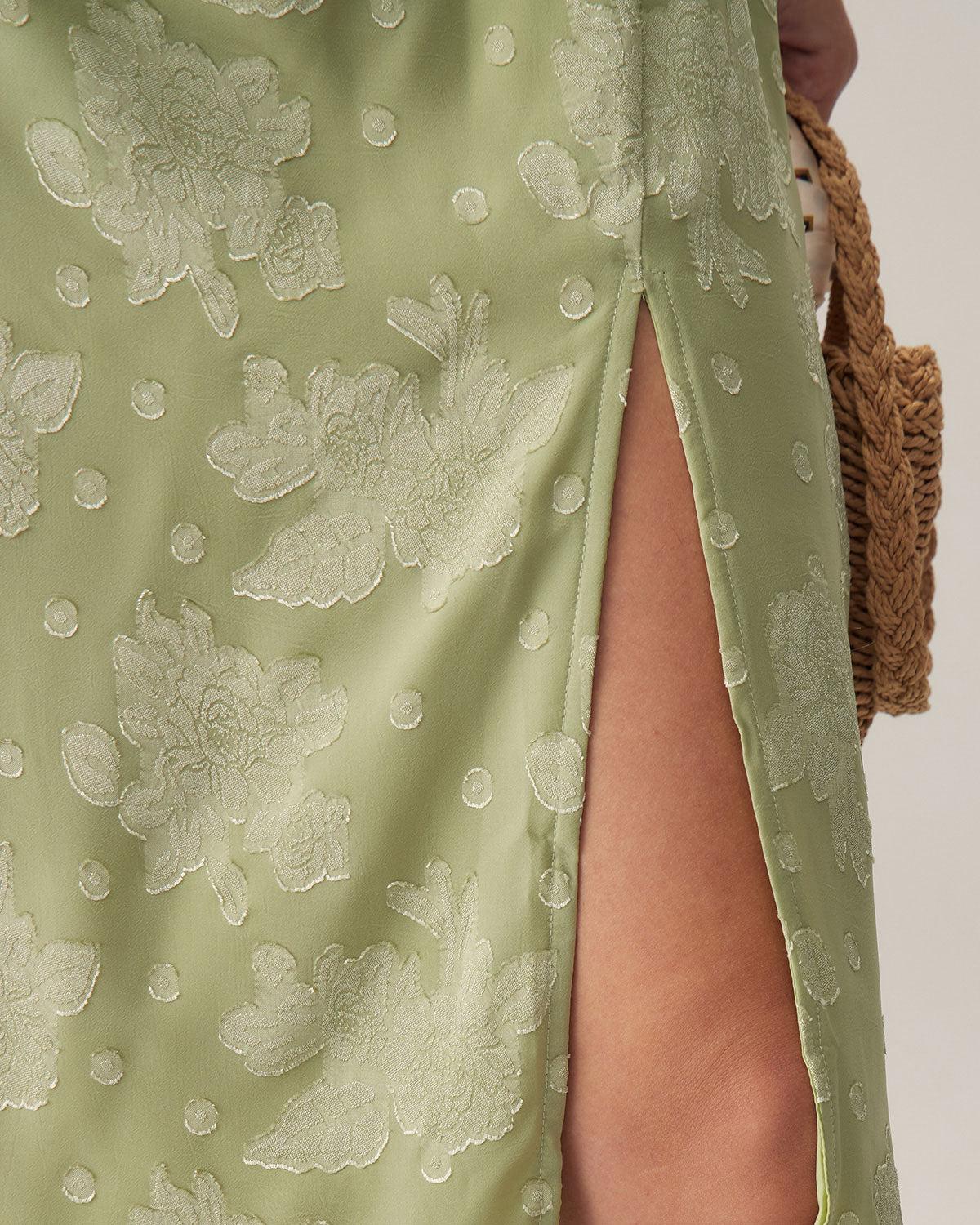 Green Jacquard Backless Slip Midi Dress Product Image