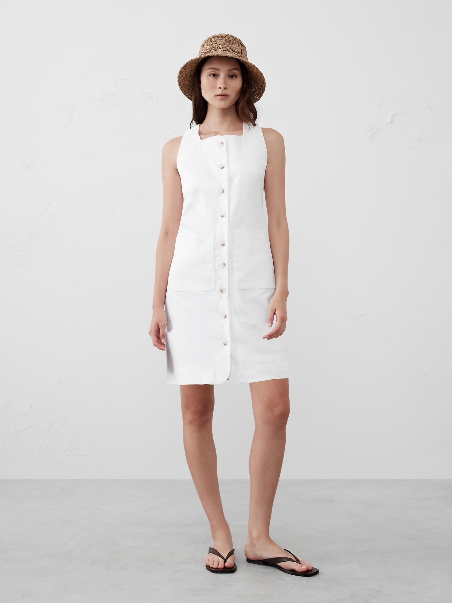 Square-Neck Linen-Blend Mini Dress Product Image
