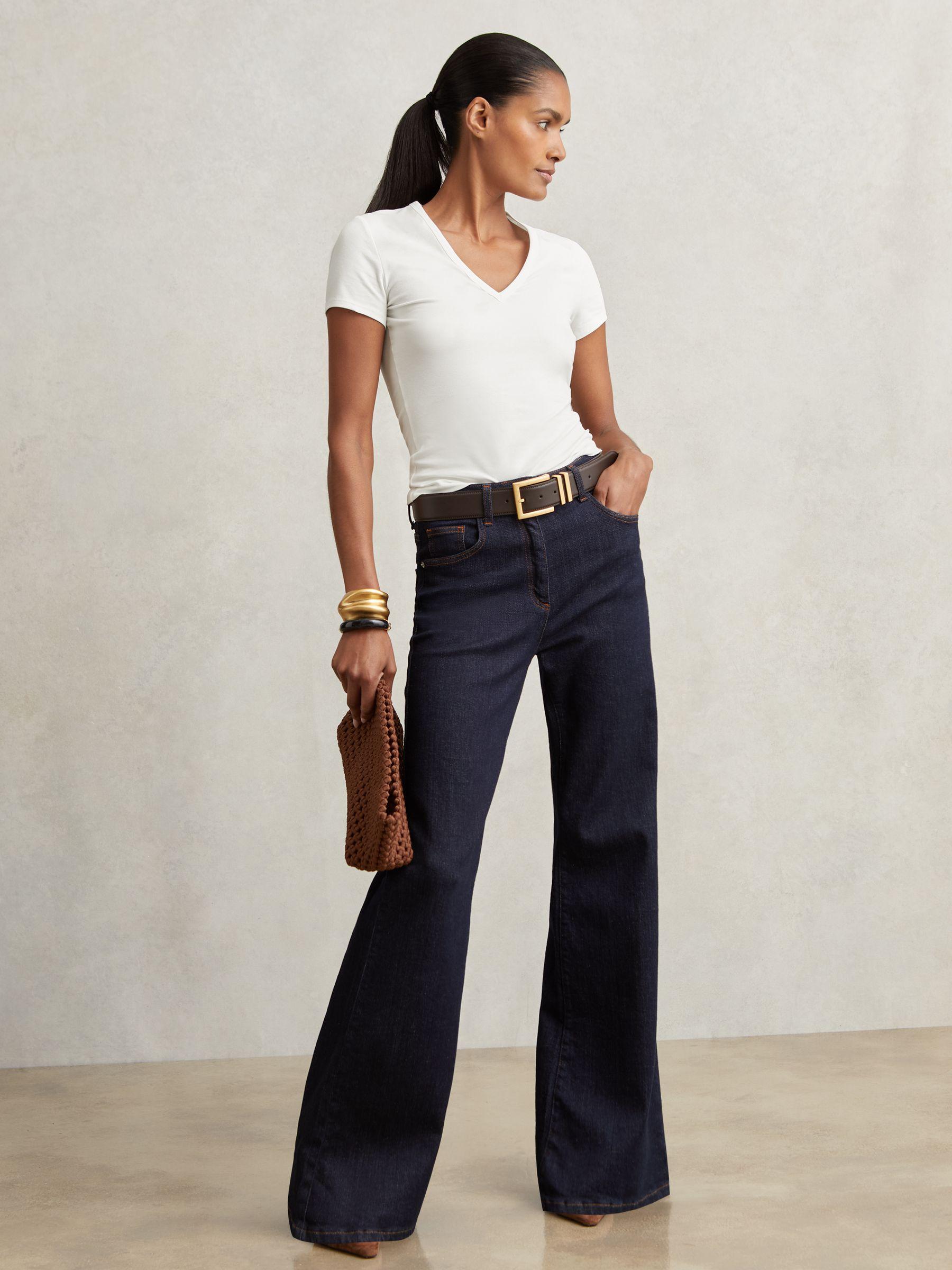 Stretch Cotton V-Neck T-Shirt in White Product Image