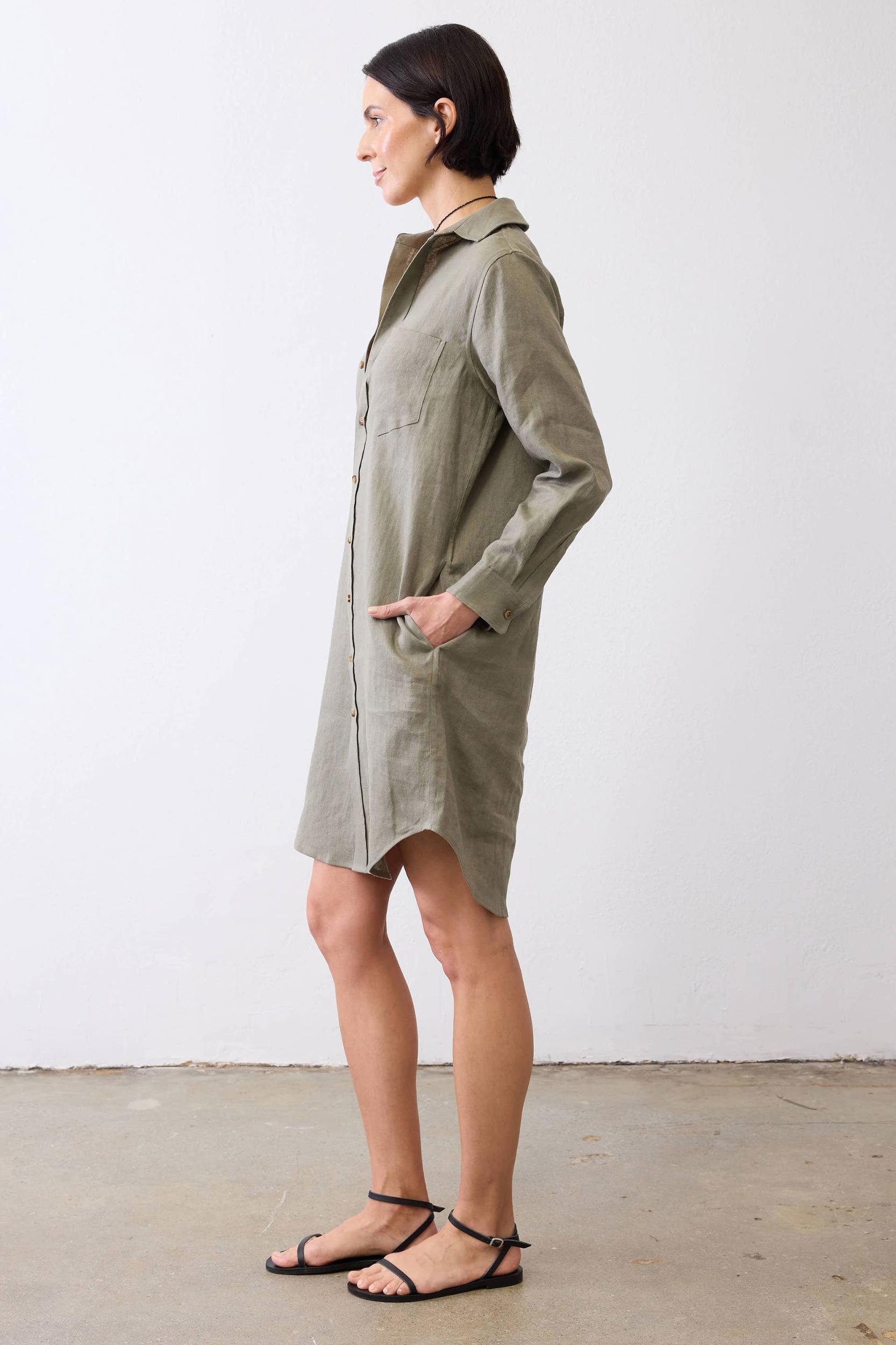 Linen Button Down Shirt Dress Product Image