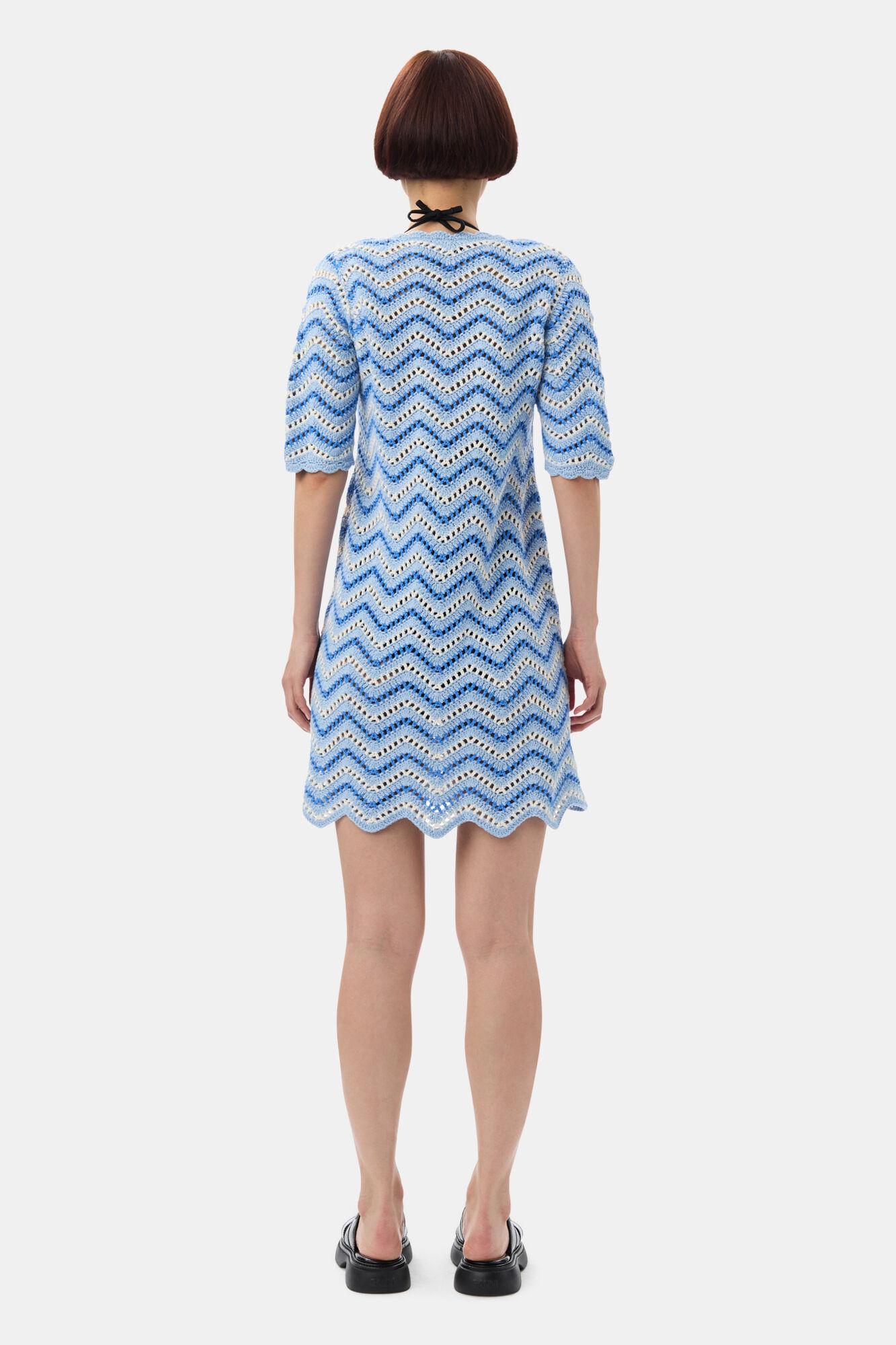 Blue Cotton Crochet Mini Dress Product Image