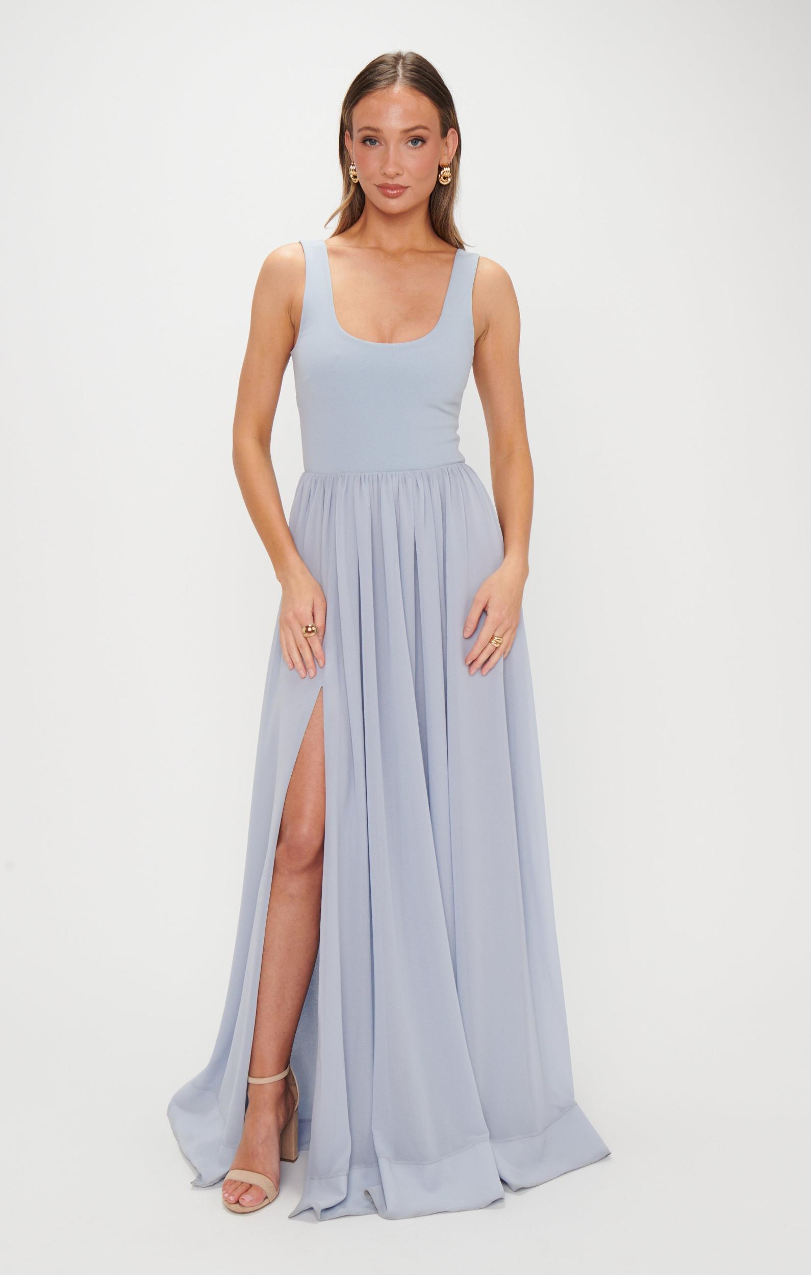 Harper Maxi Dress ~ Steel Blue Chiffon Product Image