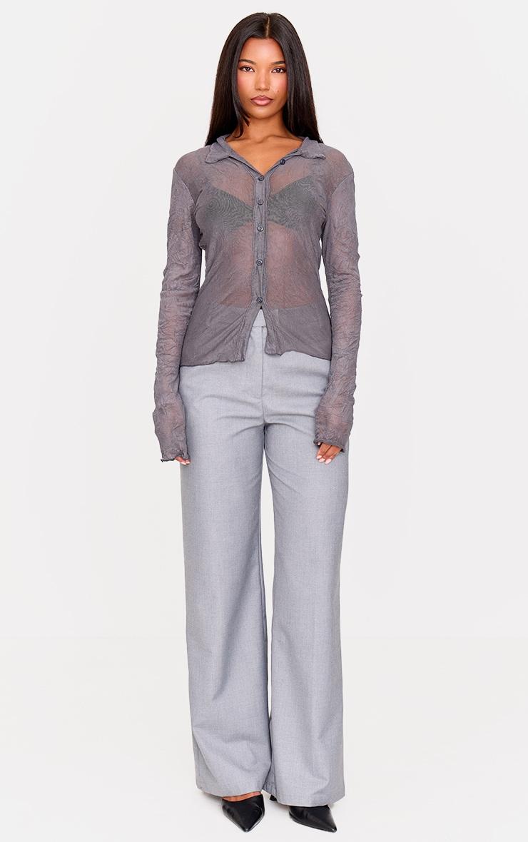 Charcoal Crushed Mesh Long Sleeve Fitted Shirt Product Image
