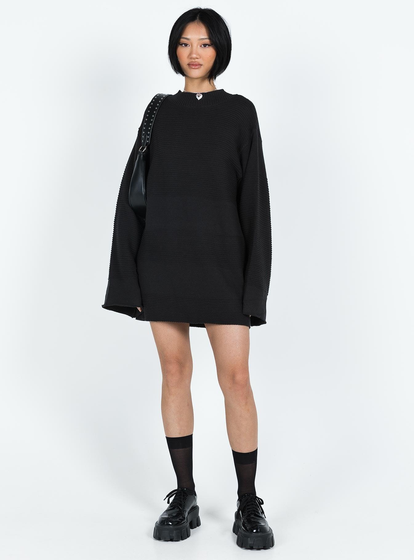 Cheyenne Knit Sweater Dress Black Product Image