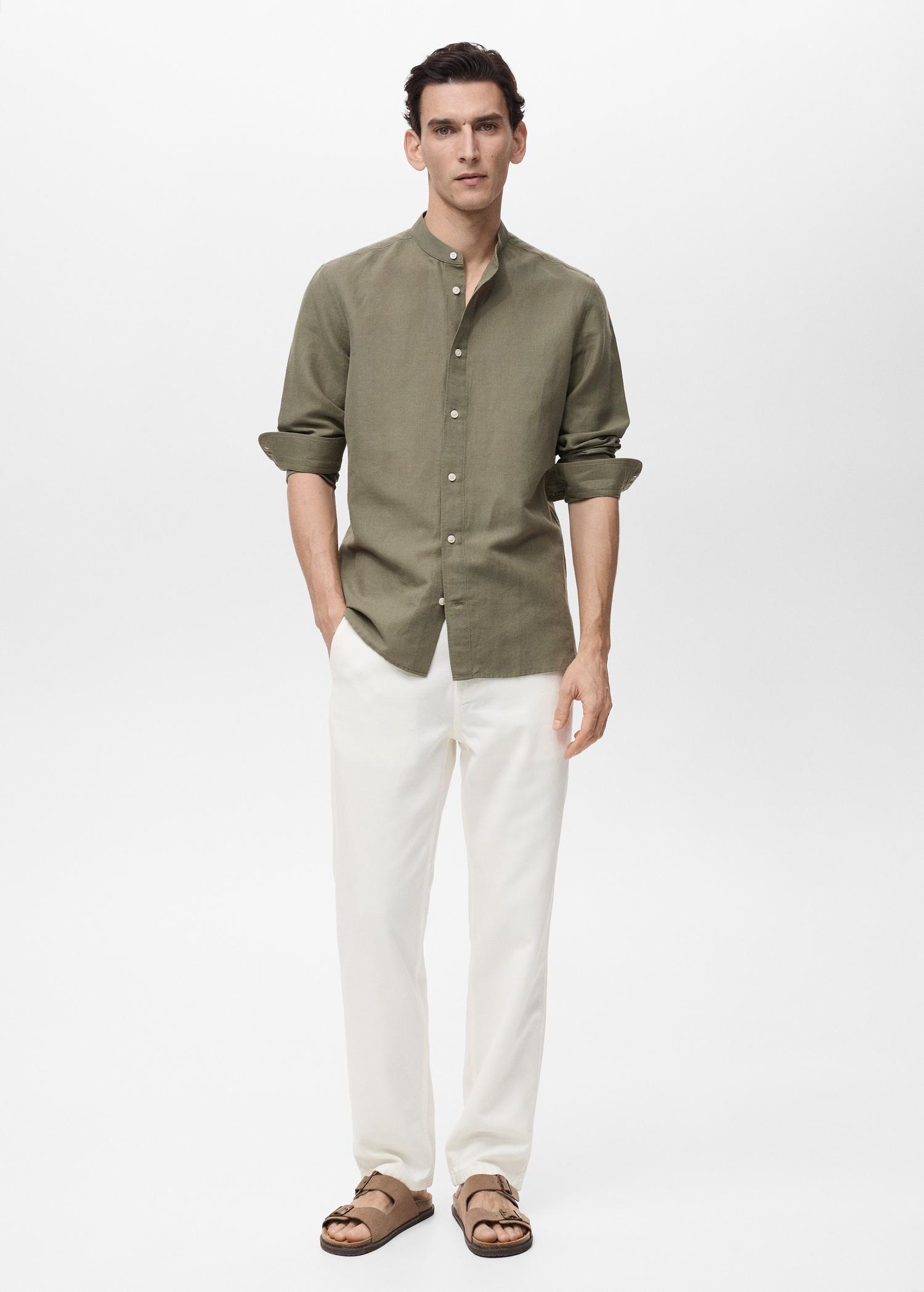 Mao collar linen shirt - Men | MANGO USA Product Image