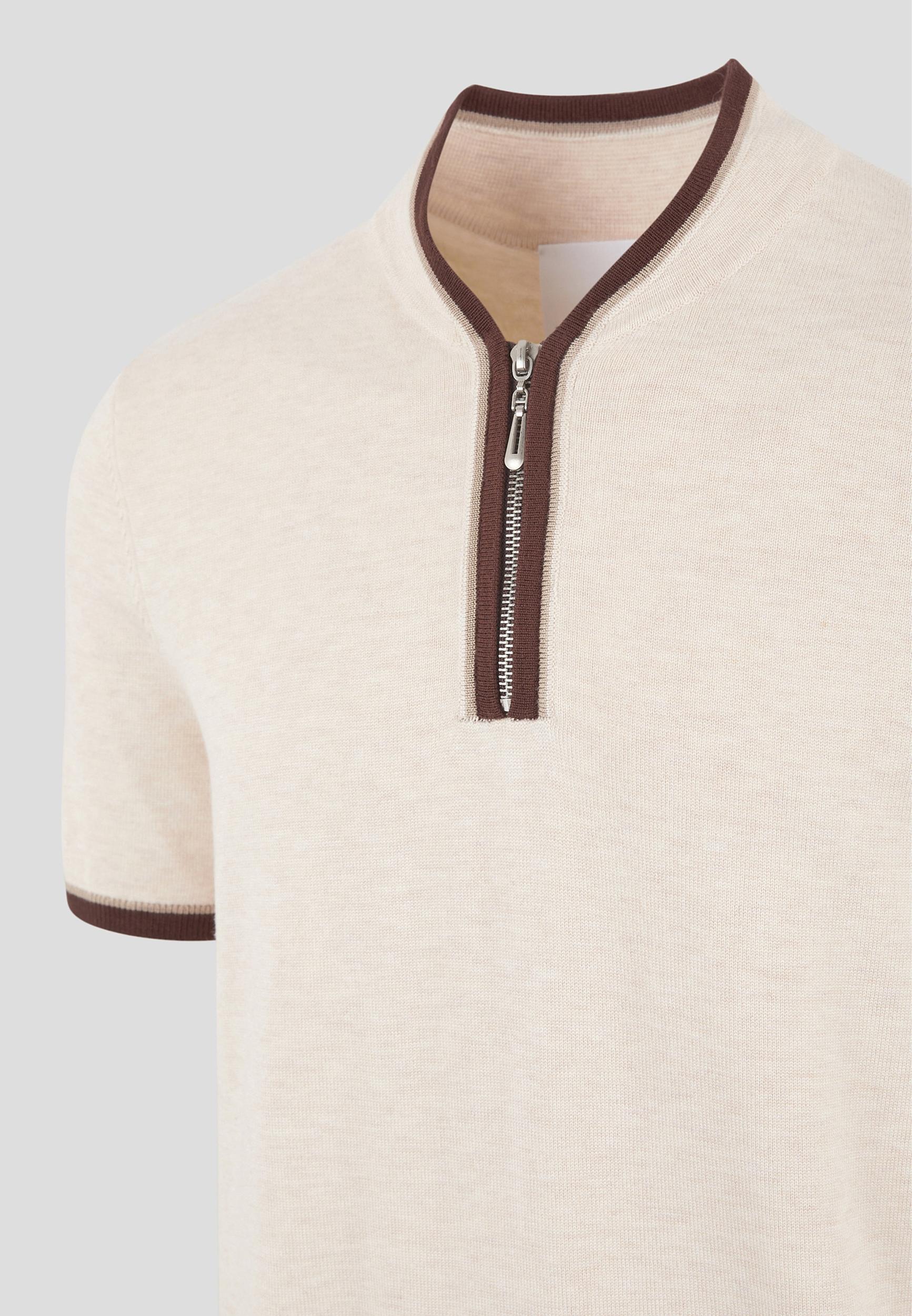 Clement - Crew Neck Zip Polo Shirt - Cream Male Product Image