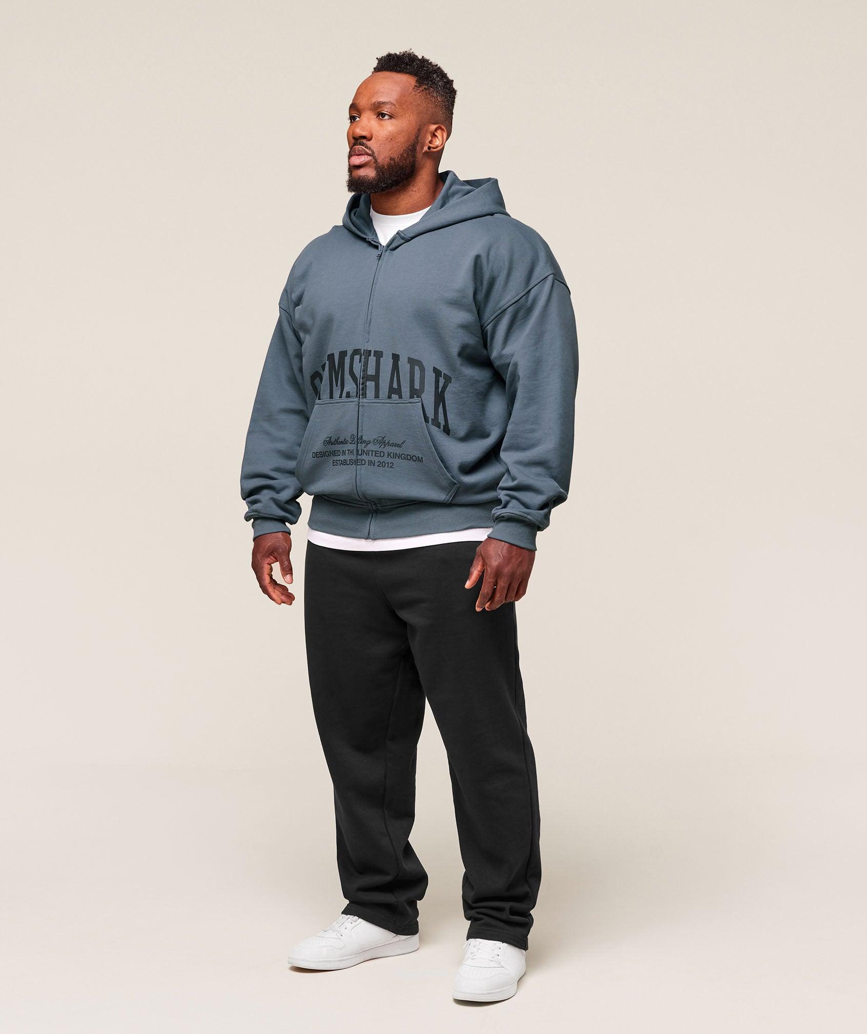 Gymshark Collegiate Script Zip Up Hoodie - Iron Blue Male Product Image