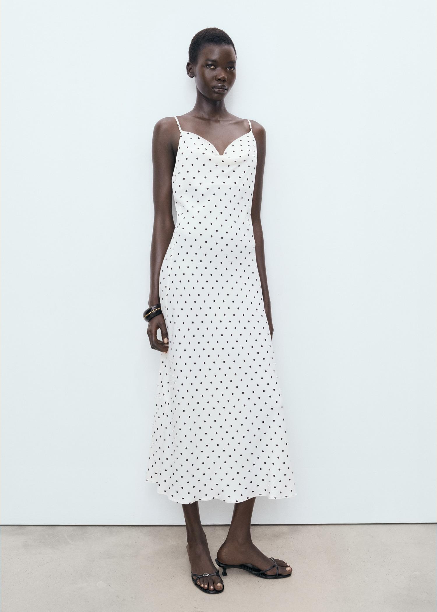 Long dress with draped neckline - Women | MANGO USA Product Image