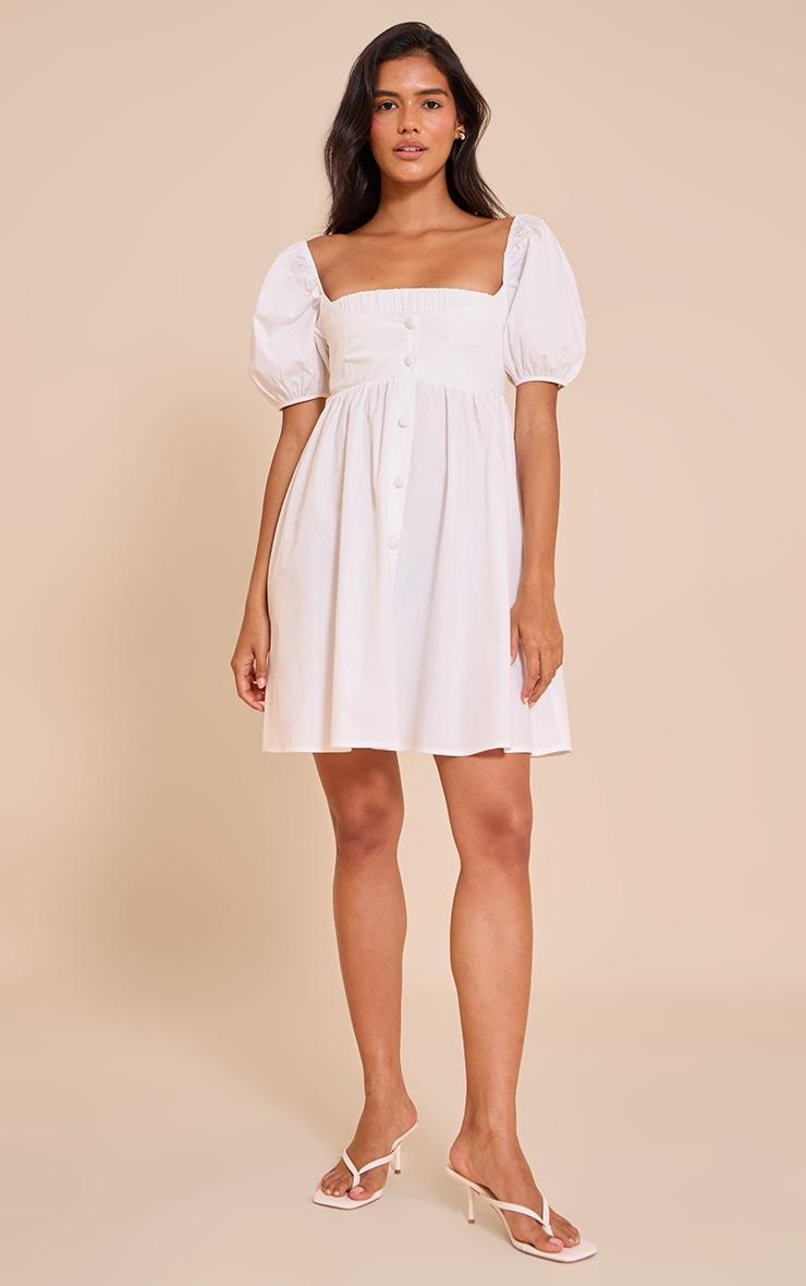 White Cotton Button Down Smock Dress Product Image
