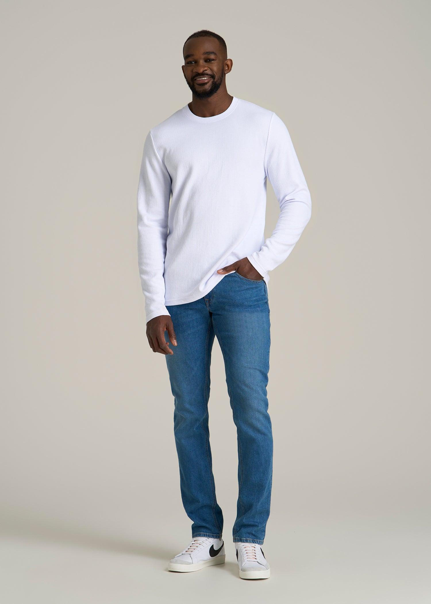 Cloud Knit Waffle Long Sleeve Tee for Tall Men in White Male Product Image