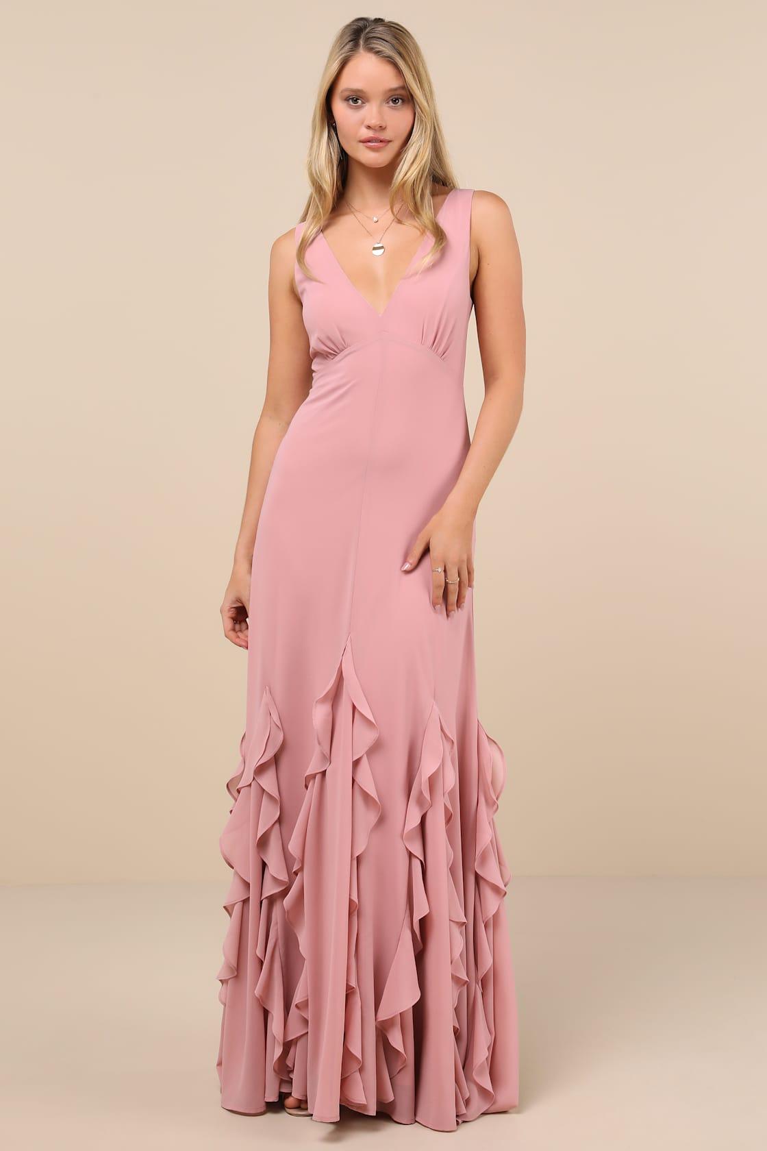 Alorna Rose Pink Sleeveless Ruffled Maxi Dress Product Image