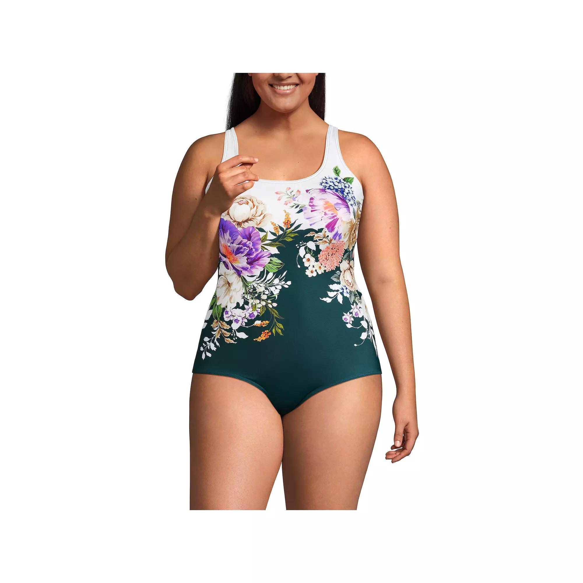 Plus Size Lands' End Tugless UPF 50 Sporty One-Piece Swimsuit, Women's, Size: 22 W, Deep Balsam Floral Product Image