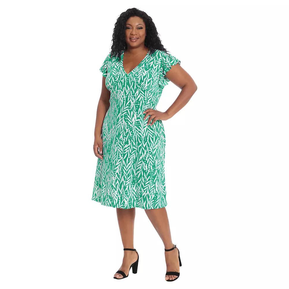 Plus Size London Times Ruffle Sleeve Midi Dress, Womens Product Image