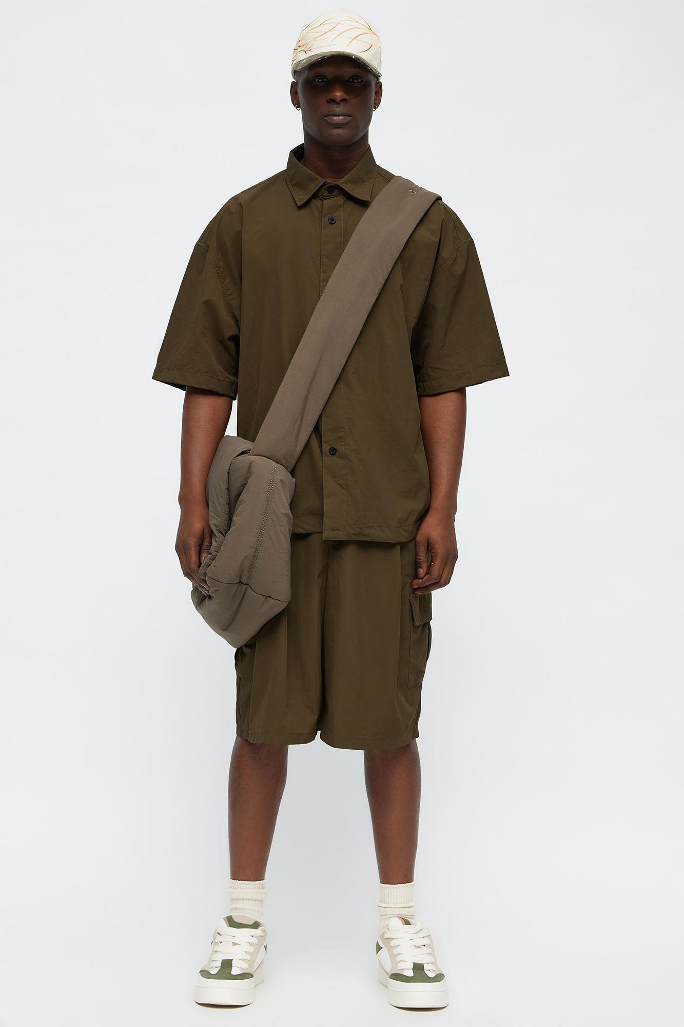 Oversized Philip Nylon Button Up Shirt - Olive Male Product Image