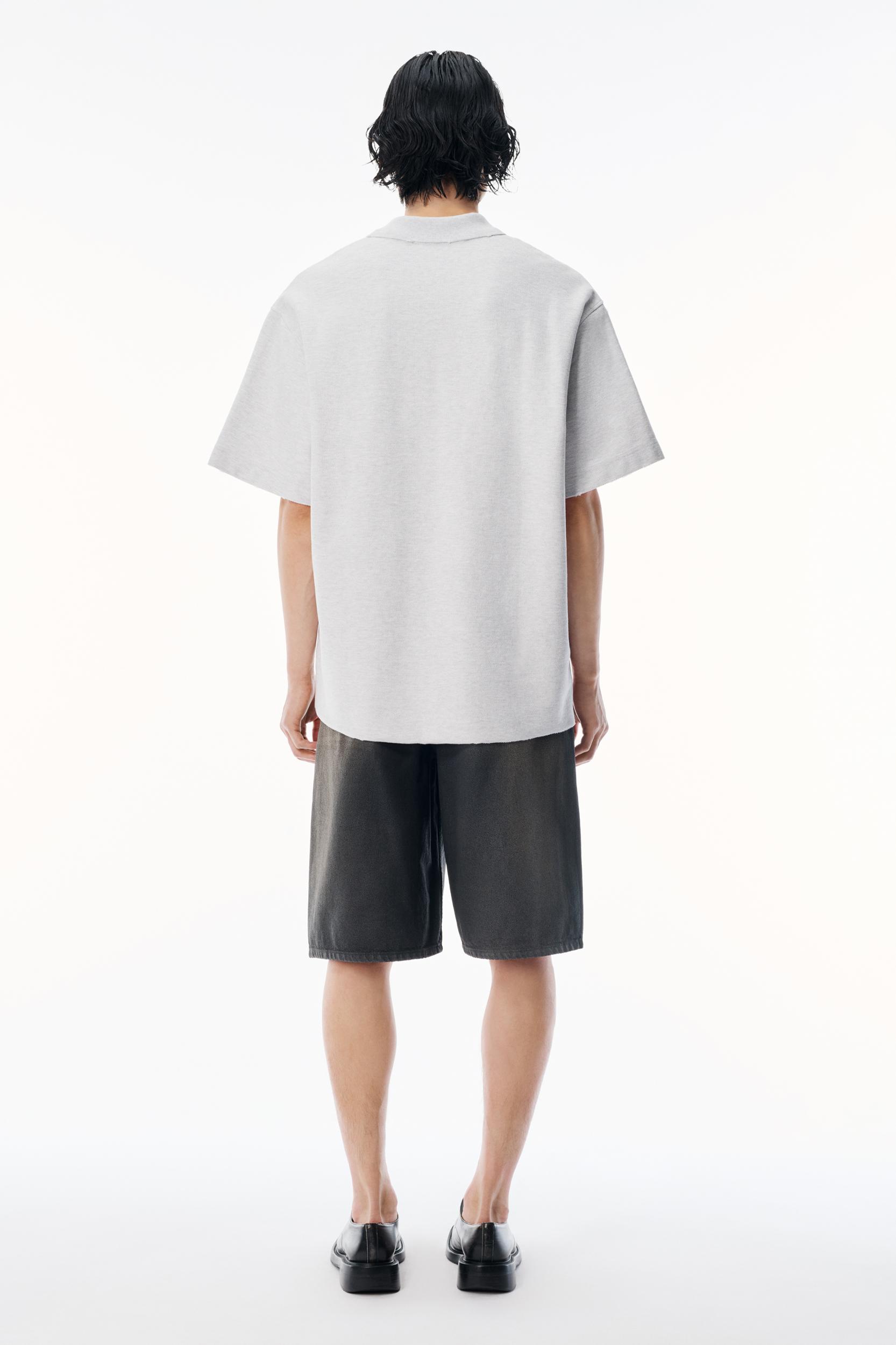 Light Grey Striped Pique Polo  Product Image