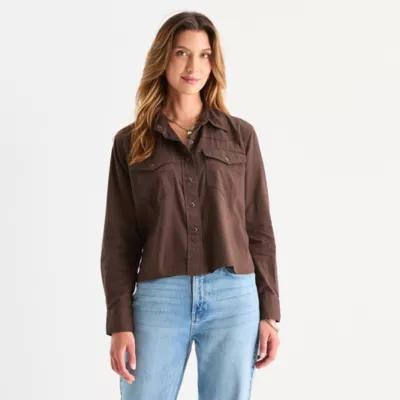 a.n.a Womens Long Sleeve Cuffed Sleeve Regular Fit Button-Down Shirt Product Image