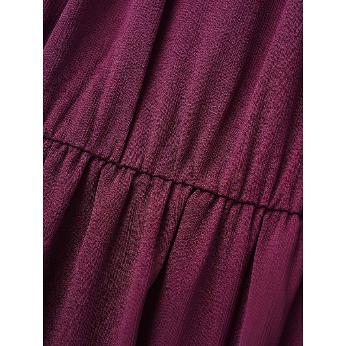 Plus Size Plum Solid Elastic Waist Ruffle Sleeve Blouse Women Workwear Essentials Short sleeve Round Neck Work Blouses BloomChic 26/4X Product Image