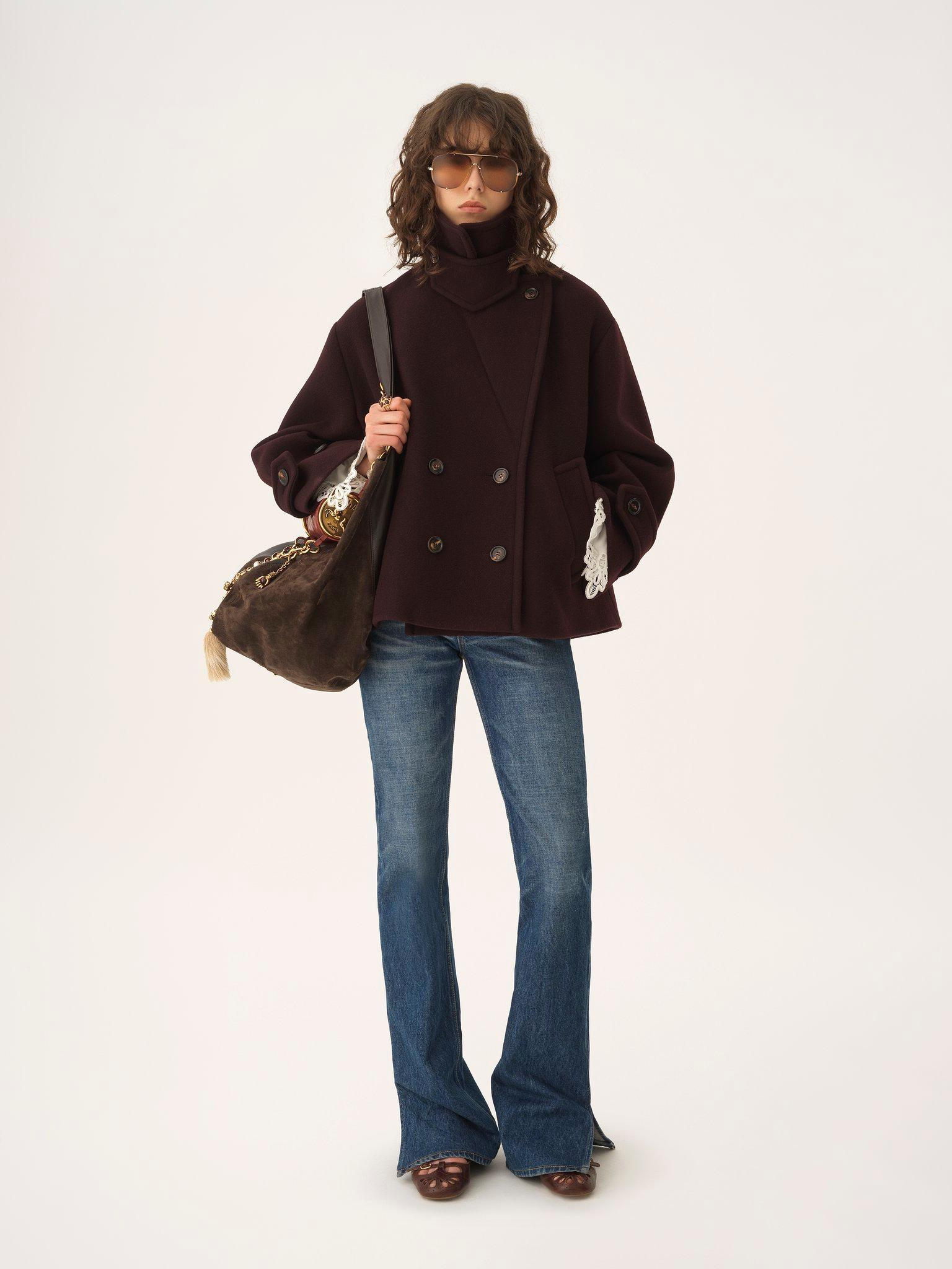 Oversized short coat in wool Product Image