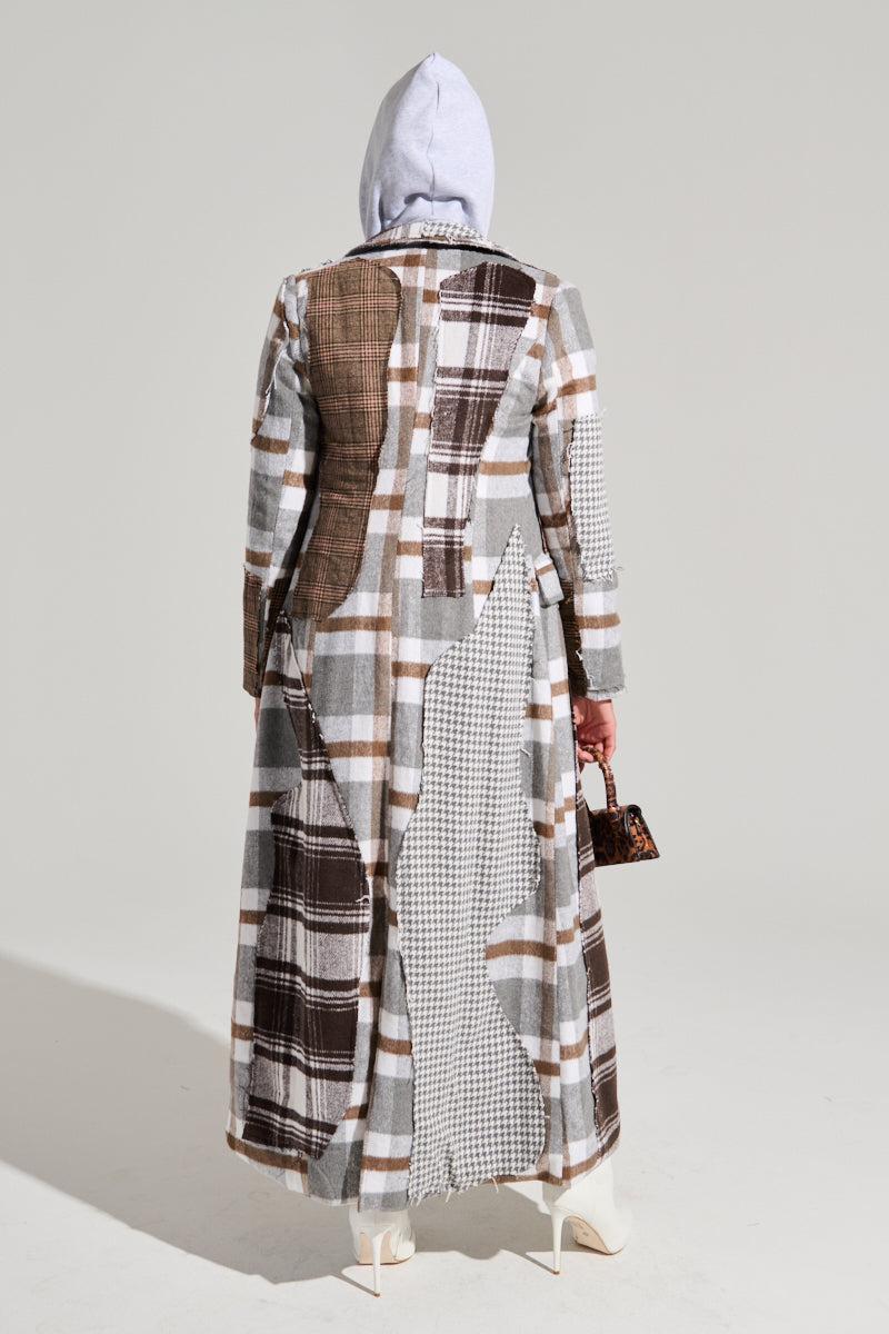 MIXED PLAID NOT FEELINGS PATCHWORK TRENCH Product Image