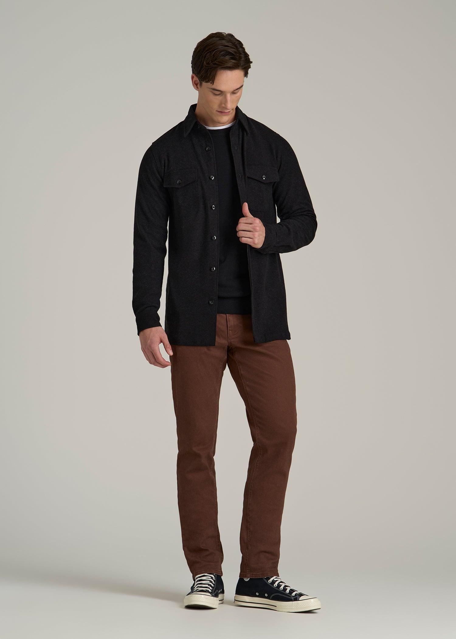 Stretch Knit Overshirt for Tall Men in Black Male Product Image