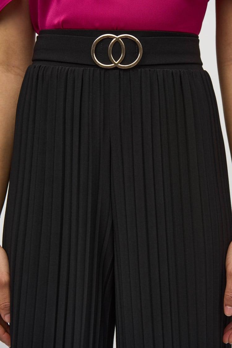 Pleated Silky Knit Wide-Leg Pants- Black Product Image