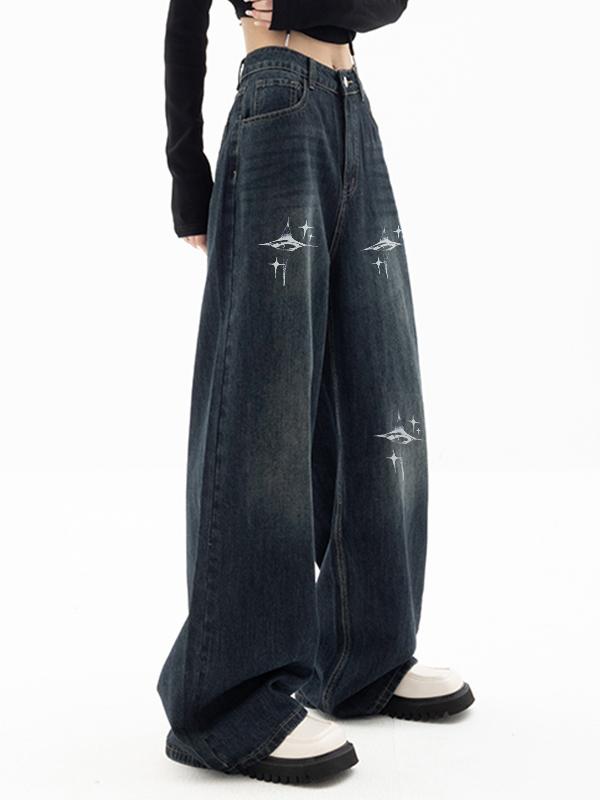 Vintage Blue 90s Print Boyfriend Jeans Product Image