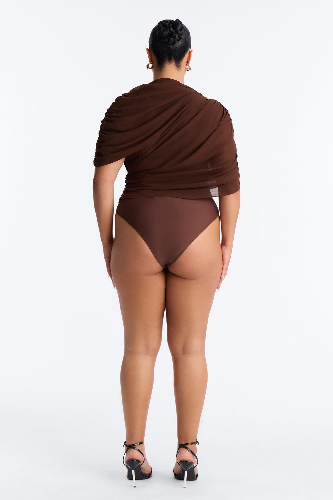 Everyday Confidence Draped Chiffon Bodysuit - Chocolate Female Product Image