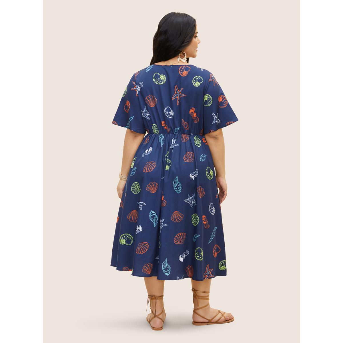 Plus Size Marine Elements Twist Front Elastic Waist Dress Navy Women Resort Twist V-neck Short sleeve Curvy BloomChic 30/6X Product Image